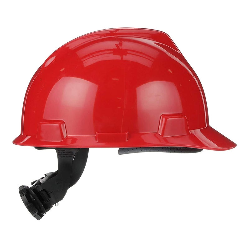 MSA 475363 V-Gard Cap Style Safety Hard Hat With Fas-Trac III Ratchet Suspension | Polyethylene Shell, Superior Impact Protection, Self Adjusting Crown Straps - Standard Size in Red - Image 3