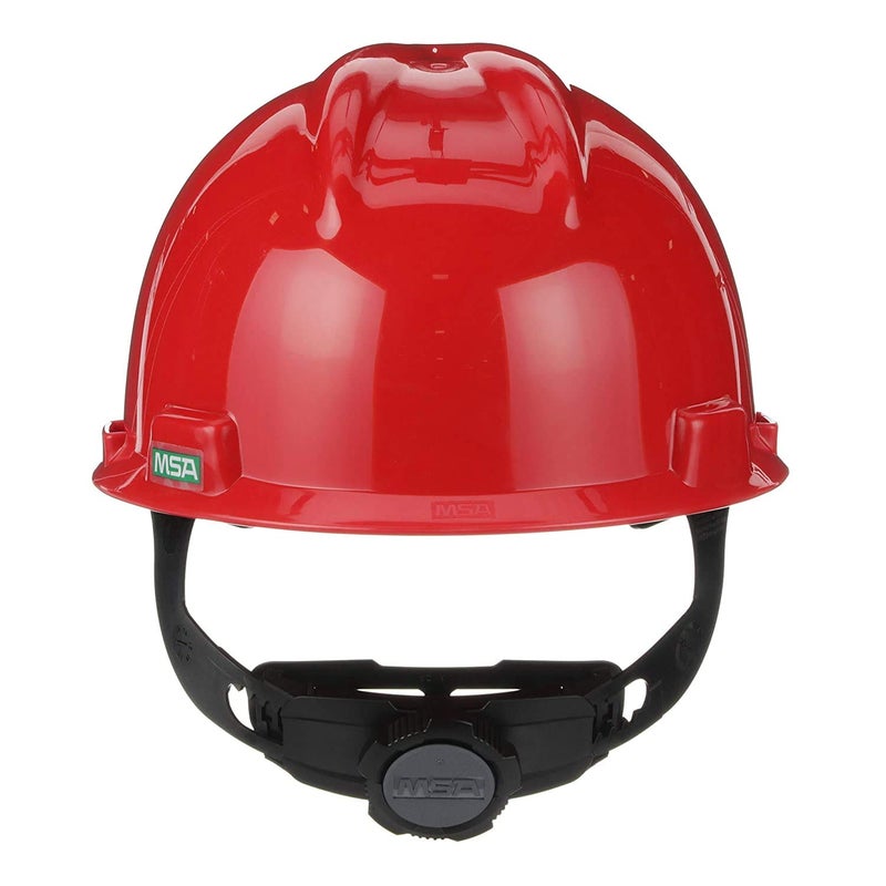MSA 475363 V-Gard Cap Style Safety Hard Hat With Fas-Trac III Ratchet Suspension | Polyethylene Shell, Superior Impact Protection, Self Adjusting Crown Straps - Standard Size in Red - Image 4