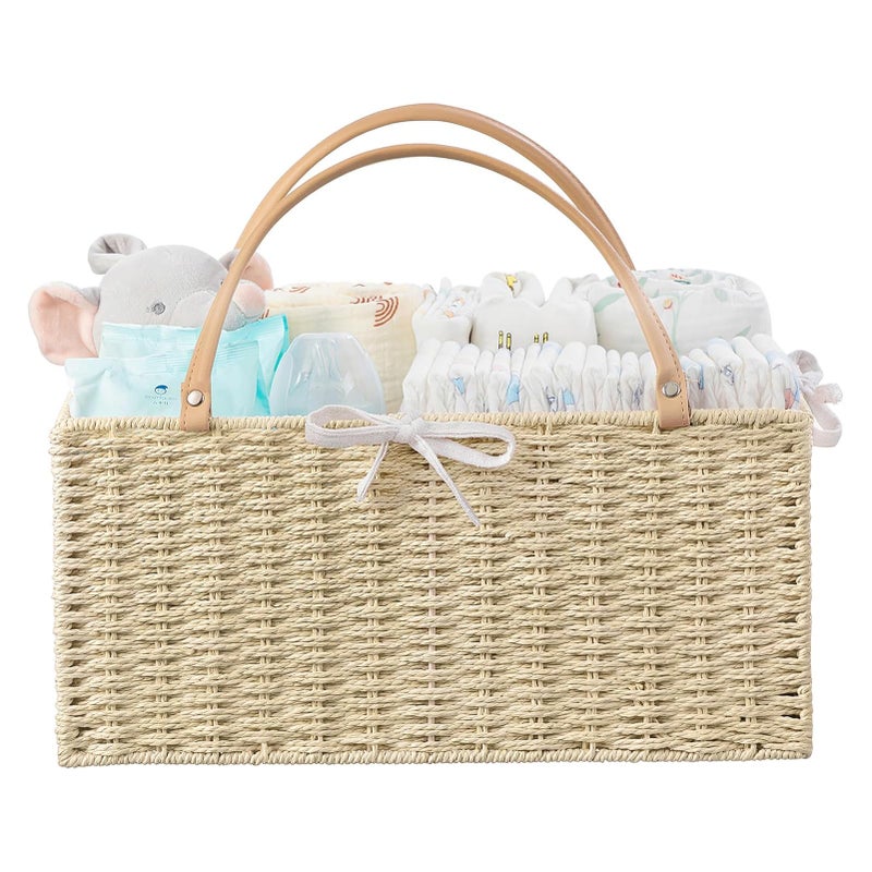 HBlife Large Baby Diaper Caddy Organizer Paper Rope Storage Baskets Nursery Bin with Removable Divider Portable Car Organizer for Diapers Baby Shower Gifts Newborn Essentials Must Haves - Image 2