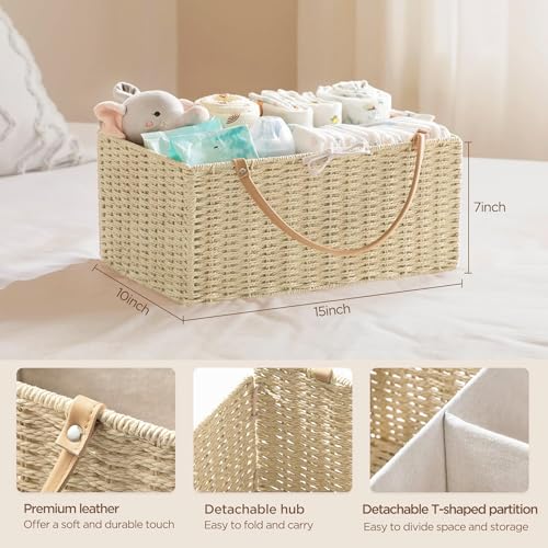 HBlife Large Baby Diaper Caddy Organizer Paper Rope Storage Baskets Nursery Bin with Removable Divider Portable Car Organizer for Diapers Baby Shower Gifts Newborn Essentials Must Haves - Image 3