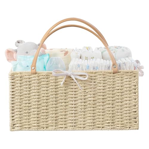 HBlife Large Baby Diaper Caddy Organizer Paper Rope Storage Baskets Nursery Bin with Removable Divider Portable Car Organizer for Diapers Baby Shower Gifts Newborn Essentials Must Haves - Image 1