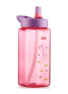 babyhug Babyhug Giraffe Print BPA-Free Spill-Free Sipper Pink/Purple, Ergonomic Flip Lid, 420mL for Ages 3-6  - Image 2