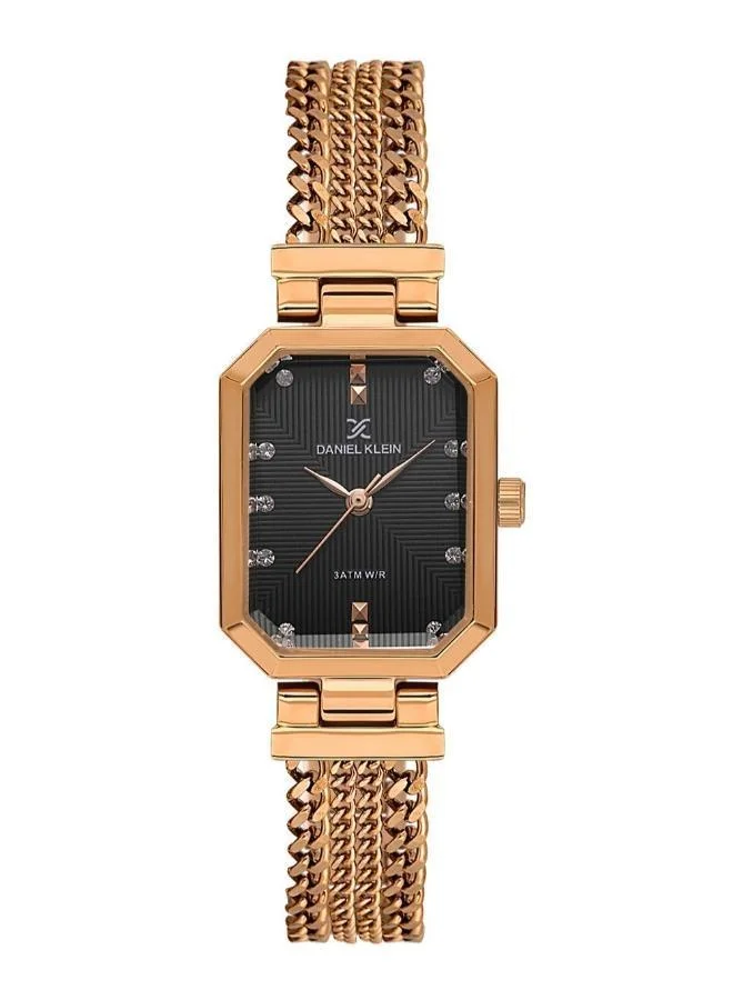 Daniel Klein Women's Stainless Steel Rose Gold Alloy Case Analog Black Square Emboss Dial Japanese Quartz Premium 30 Meters Water Resistant