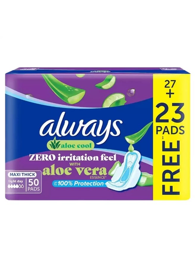 Always Maxi Thick Aloe Cool Zero Irritation Feel Sanitary Pads With Aloe Vera Essence- 50pcs