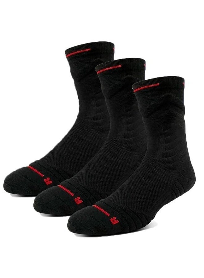 ELEPHANTBOAT® Running Socks For Men, 3 Pairs Pack Cushioned Athletic Sports Socks, Thickened Heel & Toe, Breathable Mesh, White, Anti-Slip, Left/Right Specific, Fitness - Black - Image 1