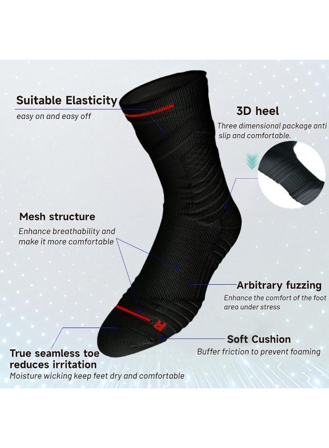 ELEPHANTBOAT® Running Socks For Men, 3 Pairs Pack Cushioned Athletic Sports Socks, Thickened Heel & Toe, Breathable Mesh, White, Anti-Slip, Left/Right Specific, Fitness - Black - Image 3