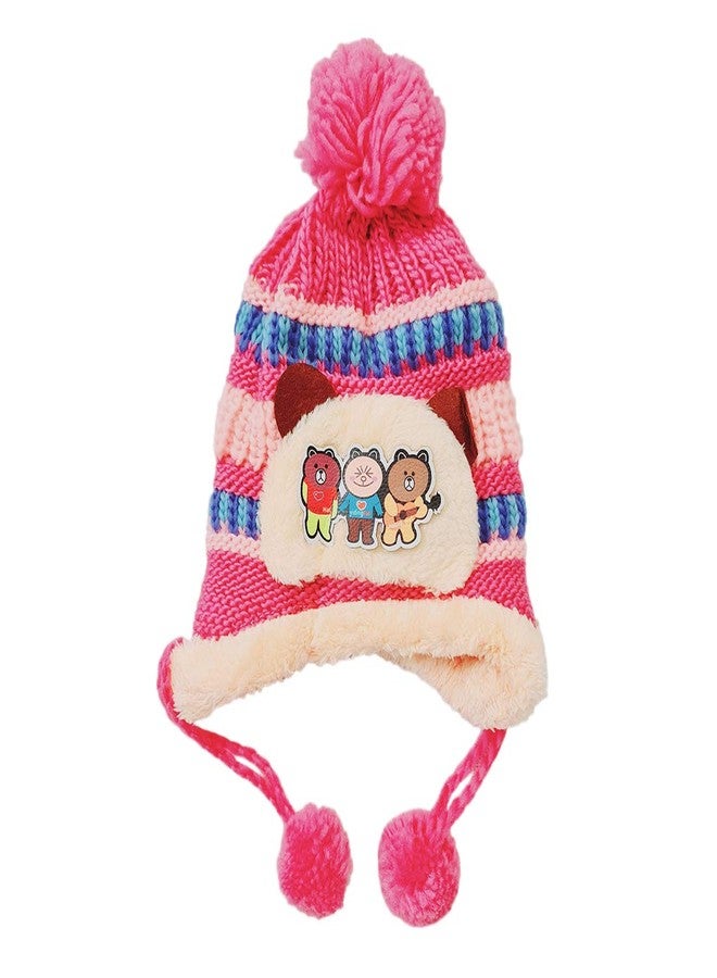 MUKHAKSH Kids Boys Girls Unisex Winter Woolen Warm Pink Beanie Cap (3-4 Years) Winter Warm Hats - Image 1