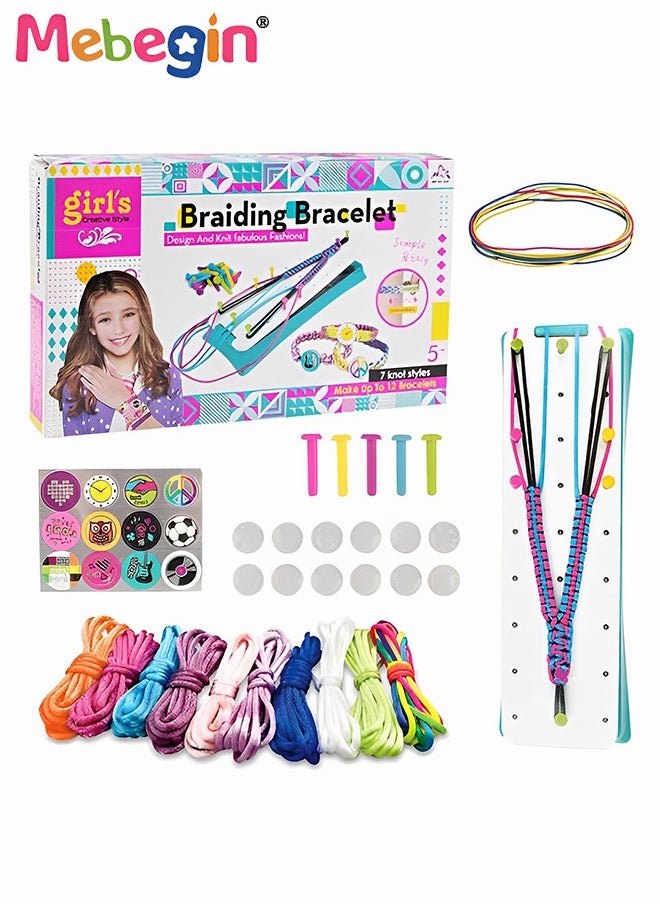 MEBEGIN - Girl Braiding Bracelet Making Kit with Braiding Loom, DIY Craft Kit with 12 Bracelets and 7 Knot Styles, Fun Arts and Crafts Toys, Easy to Create by Yourself, Ideal Gift for Kids for Kids Aged 5+ - Image 1