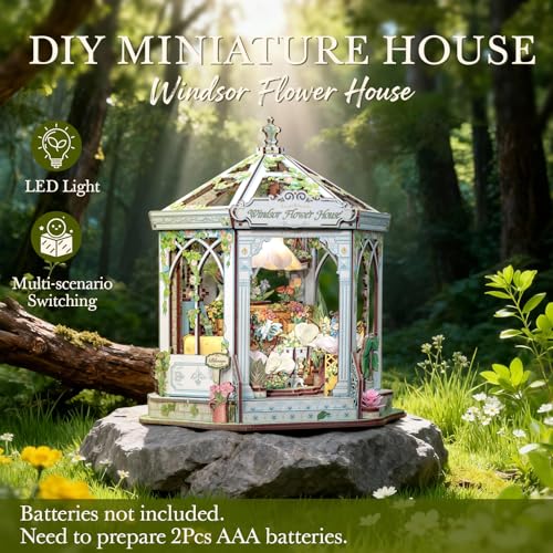 Cutefun Book Nook Kit DIY Miniature House Dollhouse Kit for Adults 3D Wooden Puzzle Flower House Model Kit Building Set Crafts for Home Decor Gifts for Family and Friends Windsor Flower House - Image 5