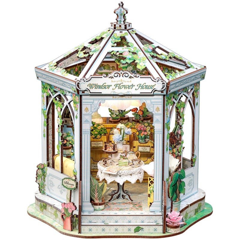 Cutefun Book Nook Kit DIY Miniature House Dollhouse Kit for Adults 3D Wooden Puzzle Flower House Model Kit Building Set Crafts for Home Decor Gifts for Family and Friends Windsor Flower House - Image 3