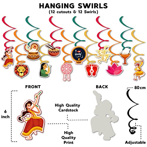 Festiko®Happy Durga Puja Swirls Decoration,Durga Puja Decoration Items,Decorative Items for Durga Puja,Navratri Festival Decoration,Puja Party Supplies Swirls 12 Pcs - Image 3