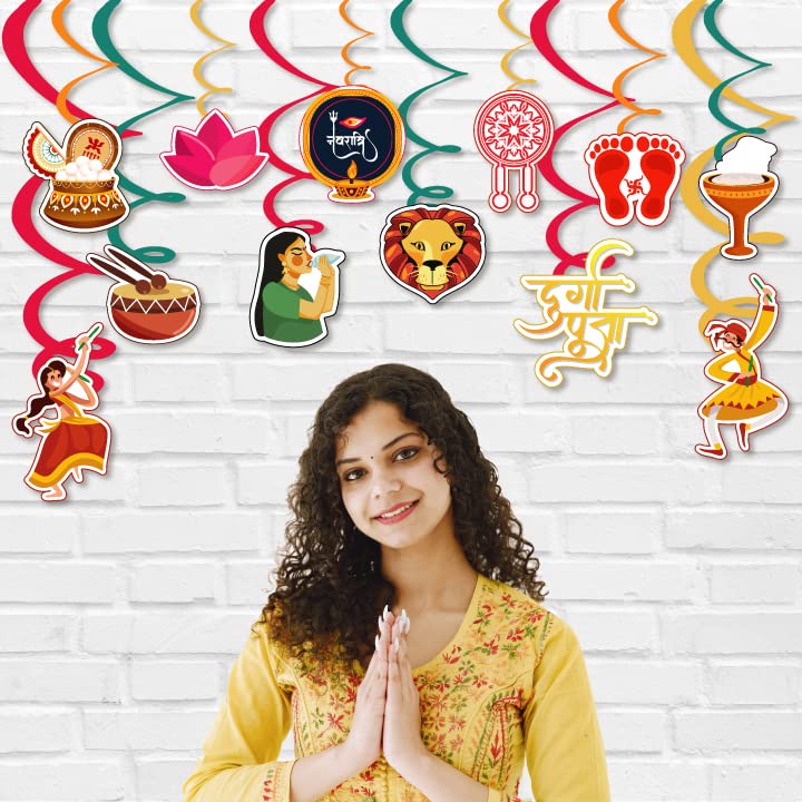 Festiko®Happy Durga Puja Swirls Decoration,Durga Puja Decoration Items,Decorative Items for Durga Puja,Navratri Festival Decoration,Puja Party Supplies Swirls 12 Pcs - Image 5
