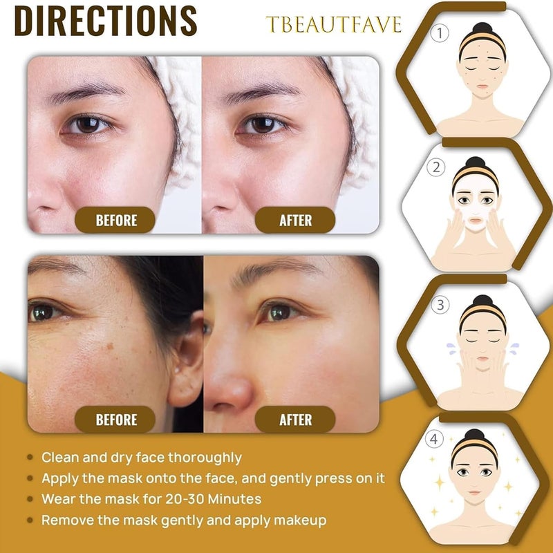 KRLZ Collagen Facial Masks Skin Care Hydrating Face Sheet Mask with Hyaluronic Acid Hydrolyzed Collagen Mask for Deeply Moisturizing Anti Wrinkles Refreshing Skin 24K Gold5 Pcs - Image 5