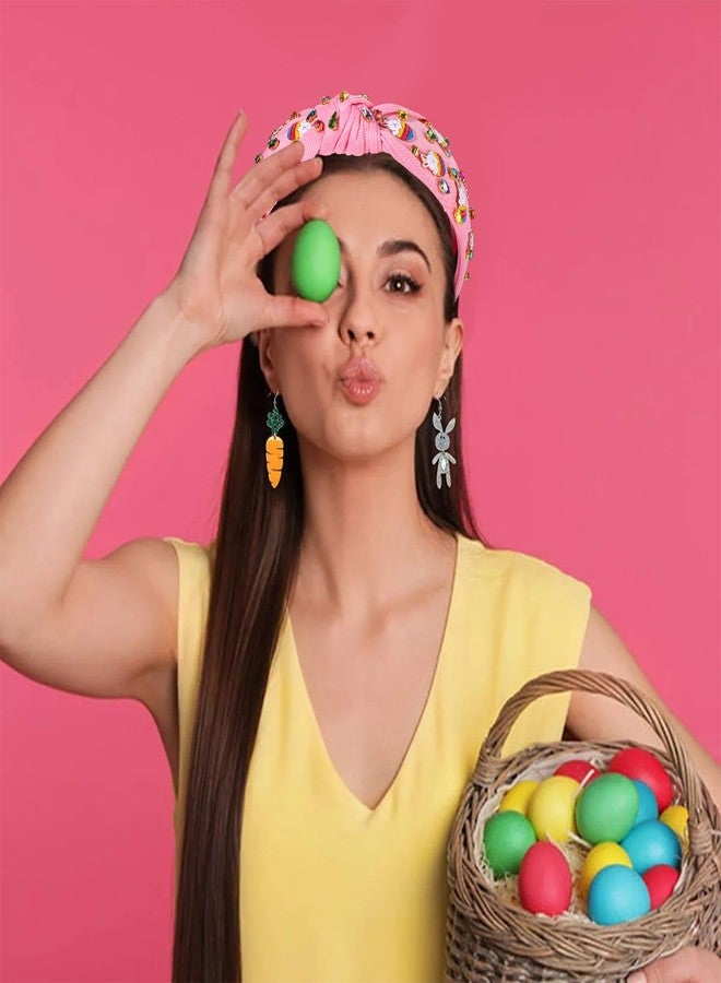 boderier Easter Headbands for Women Girls Easter Bunny Headband Crystal Jewel Embellished Wide Knotted Headband Spring Easter Accessories (Basket Bunny-Pink) - Image 4