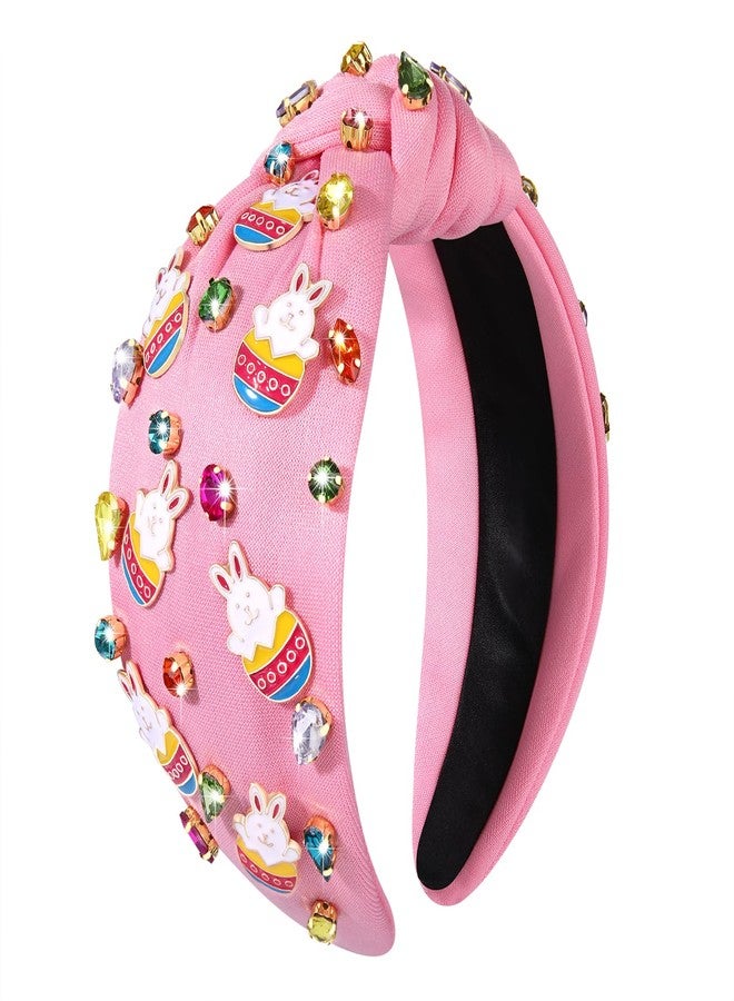 boderier Easter Headbands for Women Girls Easter Bunny Headband Crystal Jewel Embellished Wide Knotted Headband Spring Easter Accessories (Basket Bunny-Pink) - Image 1