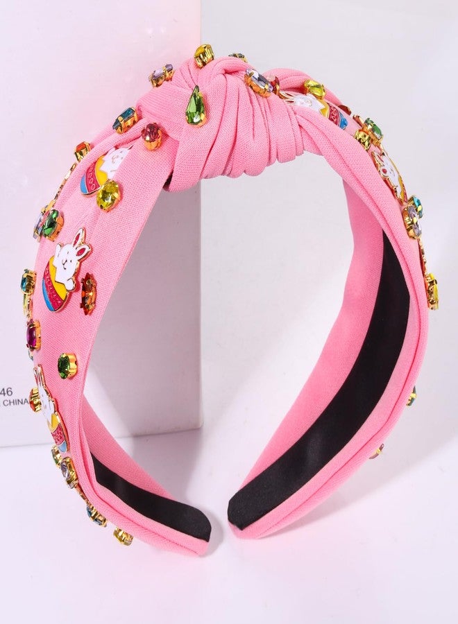 boderier Easter Headbands for Women Girls Easter Bunny Headband Crystal Jewel Embellished Wide Knotted Headband Spring Easter Accessories (Basket Bunny-Pink) - Image 5