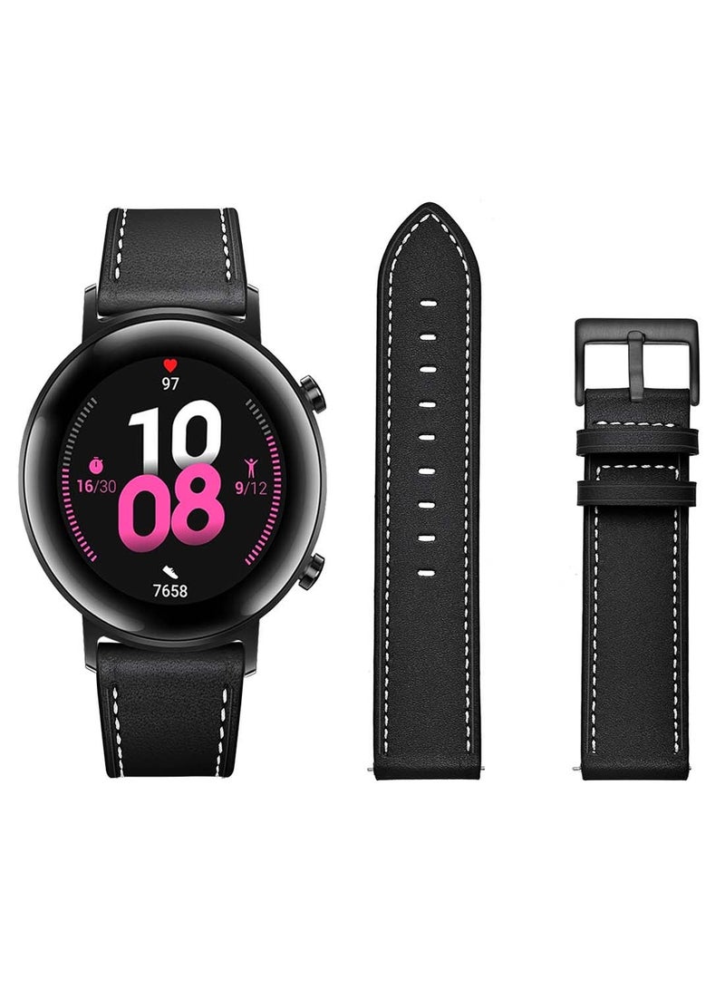 NIBEMINENT Genuine Leather Replacement Band 20mm For Huawei Watch GT 2 42mm Supreme Style Black
