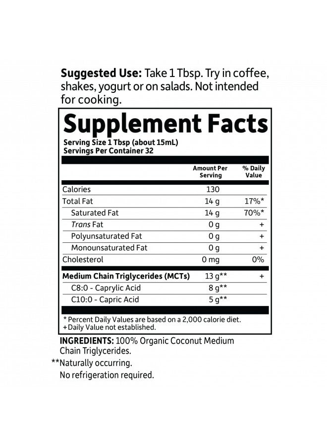 Garden of Life Garden of Life Dr. Formulated Brain Health 100% Organic Coconut MCT Oil 16 fl oz Unflavored, 13g MCTs, Keto & Paleo Diet Friendly Body & Brain Fuel, Certified Non-GMO Vegan & Gluten Free, Hexane-Free - Image 5