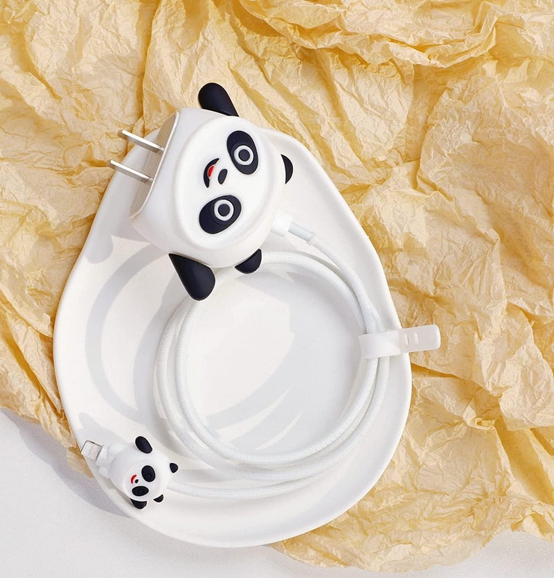 Cerlink Charger Cable Protectors for iPhone Chargers 18W 20W Type C, 3D Cute Protective Case Cover Cartoon Style Fully Charger & Adaptor Protection Set-1 (Panda) - Image 5