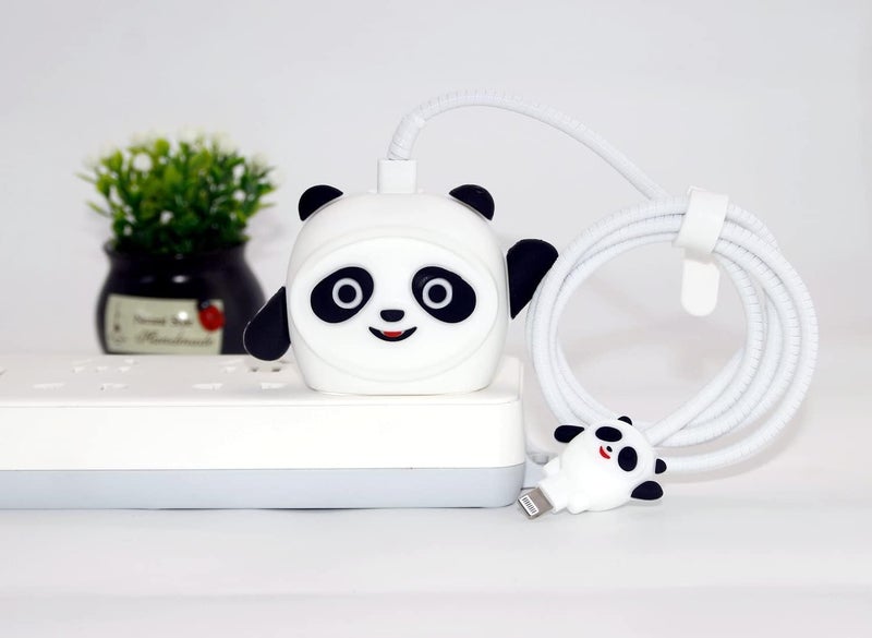 Cerlink Charger Cable Protectors for iPhone Chargers 18W 20W Type C, 3D Cute Protective Case Cover Cartoon Style Fully Charger & Adaptor Protection Set-1 (Panda) - Image 4