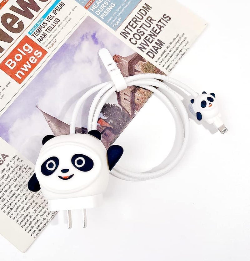 Cerlink Charger Cable Protectors for iPhone Chargers 18W 20W Type C, 3D Cute Protective Case Cover Cartoon Style Fully Charger & Adaptor Protection Set-1 (Panda) - Image 2