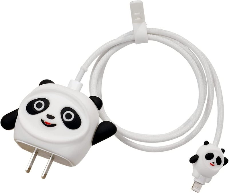 Cerlink Charger Cable Protectors for iPhone Chargers 18W 20W Type C, 3D Cute Protective Case Cover Cartoon Style Fully Charger & Adaptor Protection Set-1 (Panda) - Image 1