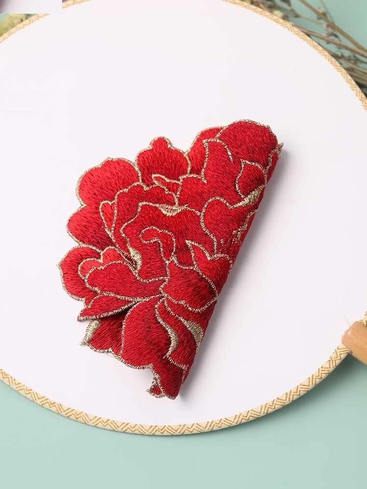 Sourcemall Sew on Peony Floral Patches, Embroidered Flower Appliques for DIY Clothing, Jackets, Jeans, Backpacks, Hats, Arts Craft Sew Making (Red Peony) - Image 2