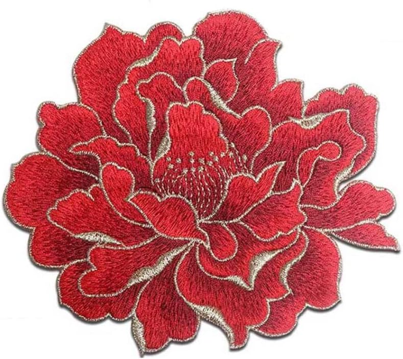 Sourcemall Sew on Peony Floral Patches, Embroidered Flower Appliques for DIY Clothing, Jackets, Jeans, Backpacks, Hats, Arts Craft Sew Making (Red Peony) - Image 1