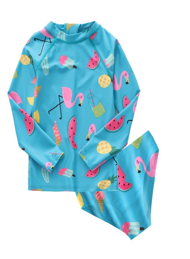 Mardonskey Baby Girls Rash Guard Swim Set Girls Long Sleeve Swimsuits with Bikini Bottom Two Piece Bathing Suits for Toddler Baby Girls Flamingo Style 24 Months - Image 1