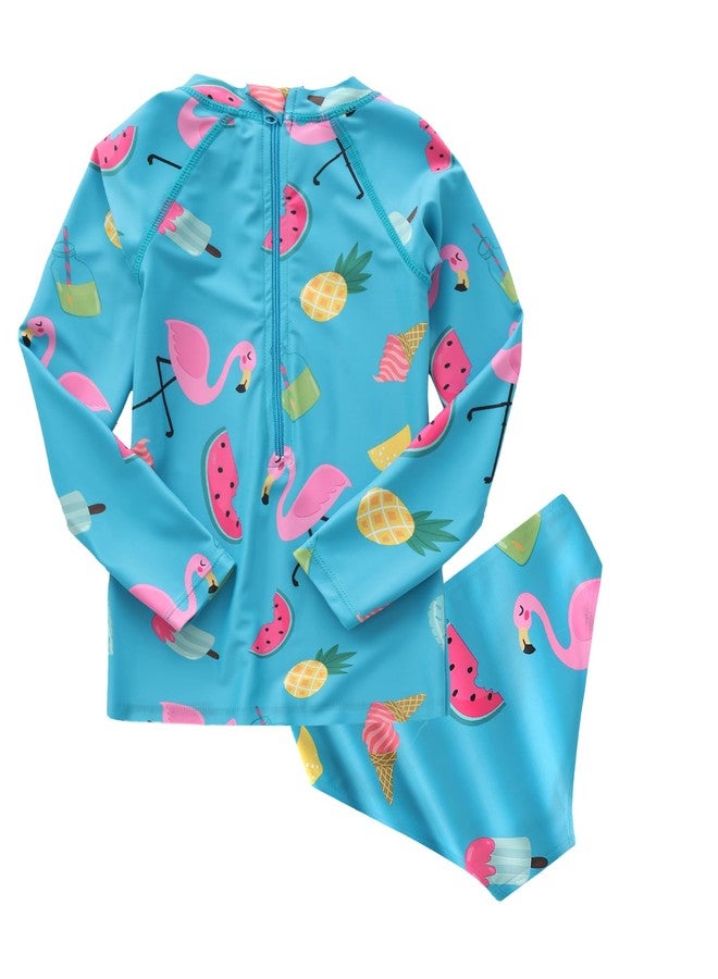 Mardonskey Baby Girls Rash Guard Swim Set Girls Long Sleeve Swimsuits with Bikini Bottom Two Piece Bathing Suits for Toddler Baby Girls Flamingo Style 24 Months - Image 2