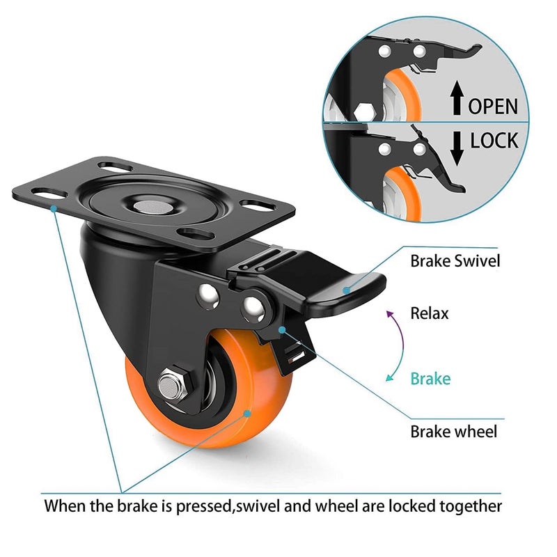 Bellveen 2 Caster Wheel for Furniture Set of 4 Heavy Duty upto 650 lbs Castor Wheels for Furniture Moving like Sofa Bed Counter with Polyurethane PU Wheels and Top Plate Rotating 360 Degree - Image 2