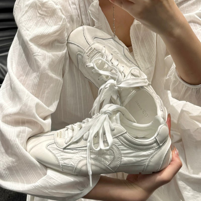 Women's Retro White German Trainer Sneakers with 3.5cm Hidden Heel - Image 2