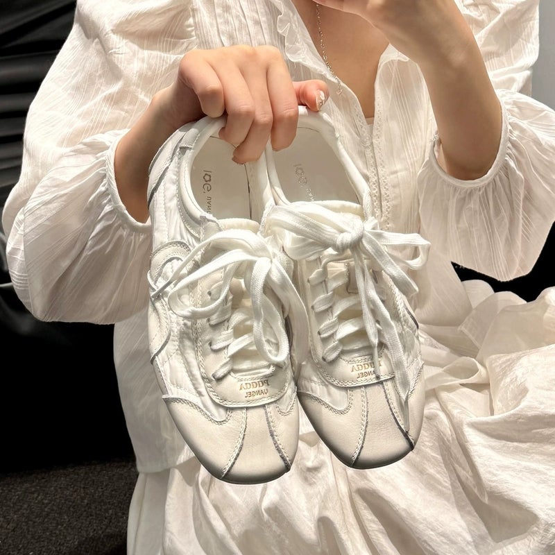 Women's Retro White German Trainer Sneakers with 3.5cm Hidden Heel - Image 4