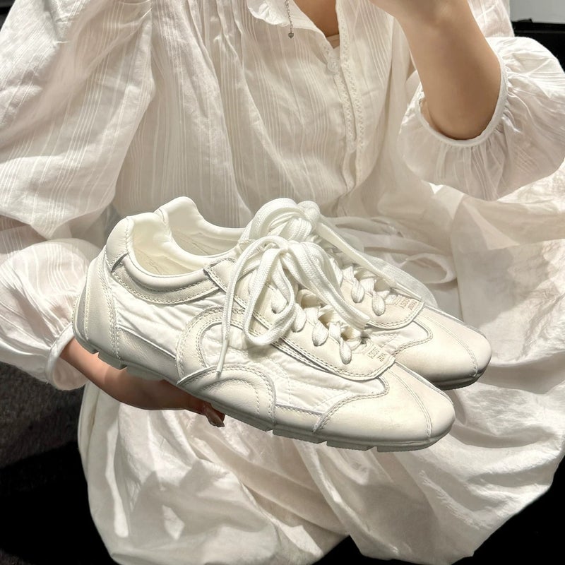Women's Retro White German Trainer Sneakers with 3.5cm Hidden Heel - Image 3