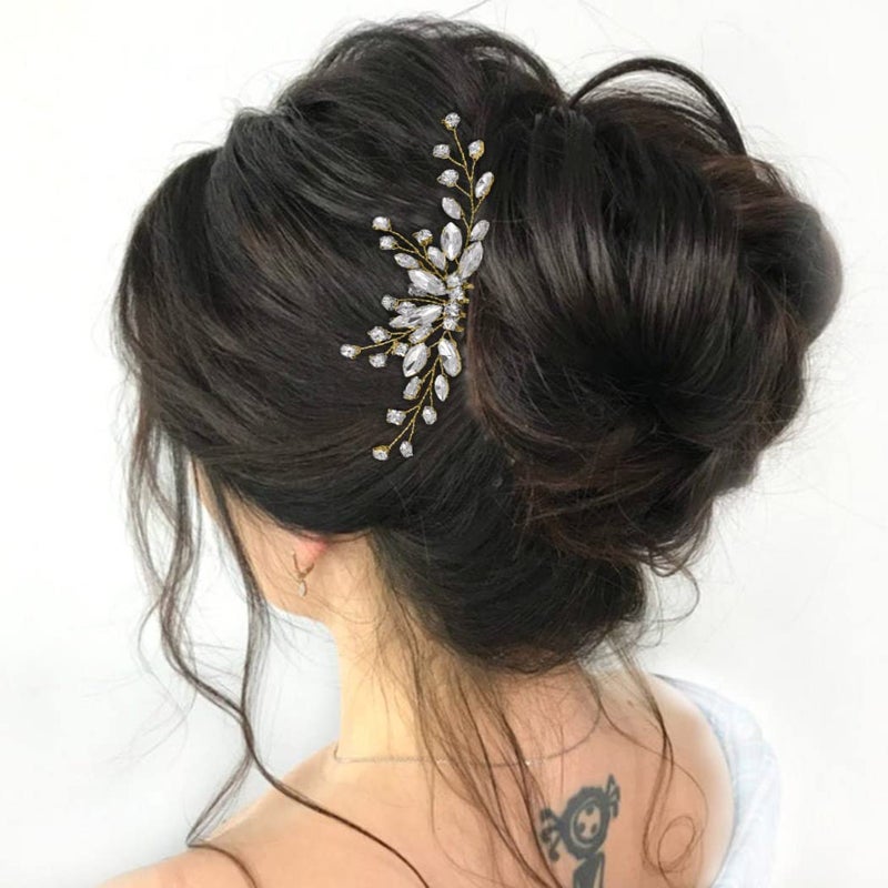 Unicra Bride Wedding Hair Comb Sparkly Crystal Bridal Hair Piece Rhinestone Hair Accessorie for Women and Girls Gold