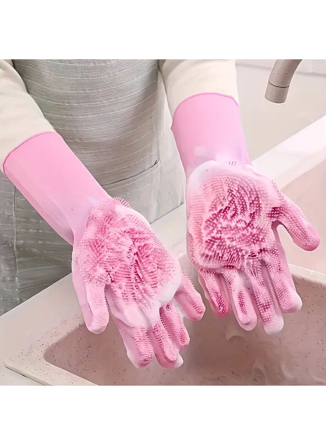 Pink Durable Silicone Kitchen Cleaning Gloves For Pet Bathing Toilet And Holiday Use - Image 3