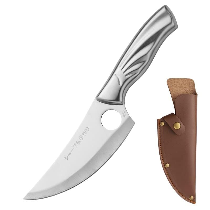 Wegopro Stainless Steel Chefs Boning Knife with Leather Sheath Full Tang Japanese Butcher Meat Cleaver for Home or Camping - Image 1