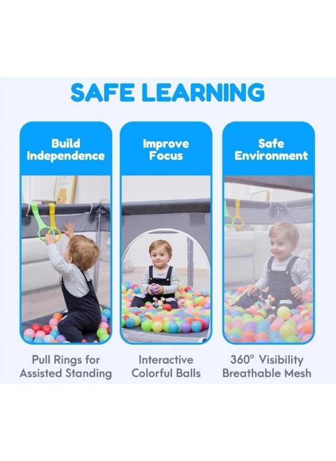 Eoptify Playpen for Babies and Toddlers - Large Indoor/Outdoor Safety Play Yard with Gate, 150 x 180 cm - Foldable Kids Play Area Activity Center with Colorful Balls  - Image 3
