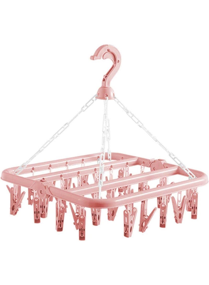 Hedge Foldable Laundry Hanger Drying Racks with 32 Clips For small garments Laundry Clothes Hangers for Drying Socks Towels and Baby Clothes Pink - Image 1