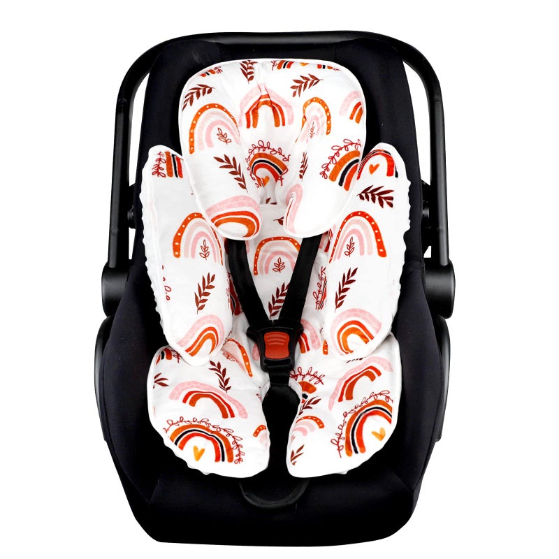 Pea Pod Baby Car Seat Head Support for Newborn 2 in 1 Infant Car Seat Head Support for Boys Girls Extra Soft Breathable Baby Car Seat Cushion Insert for Strollers Swings and Bouncers Boho Rainbow