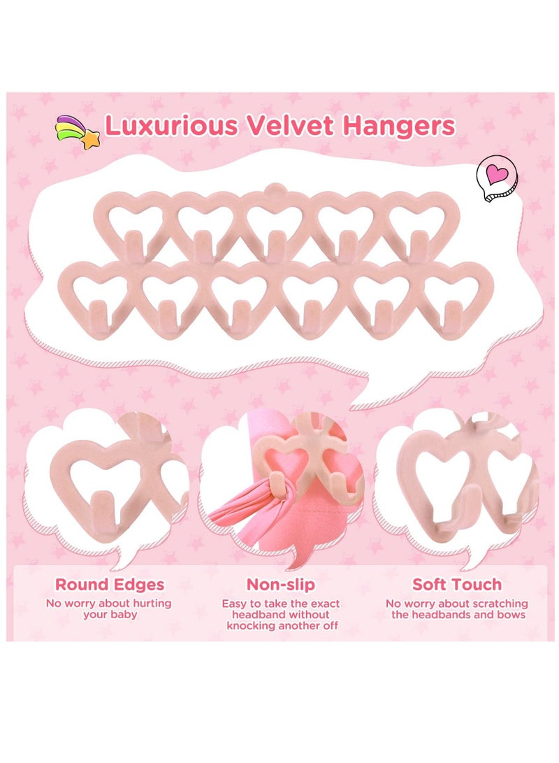 إسكدنيا Headband Holder for Baby Girls, Organizer Bow w/Heart-Shape Velvet Hangers, Door,Closet,Wall, Light Pink - Image 4