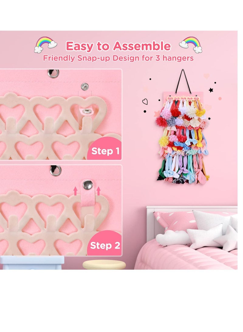 إسكدنيا Headband Holder for Baby Girls, Organizer Bow w/Heart-Shape Velvet Hangers, Door,Closet,Wall, Light Pink - Image 2