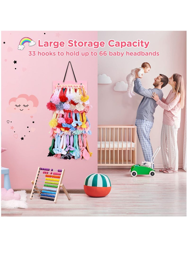 إسكدنيا Headband Holder for Baby Girls, Organizer Bow w/Heart-Shape Velvet Hangers, Door,Closet,Wall, Light Pink - Image 3