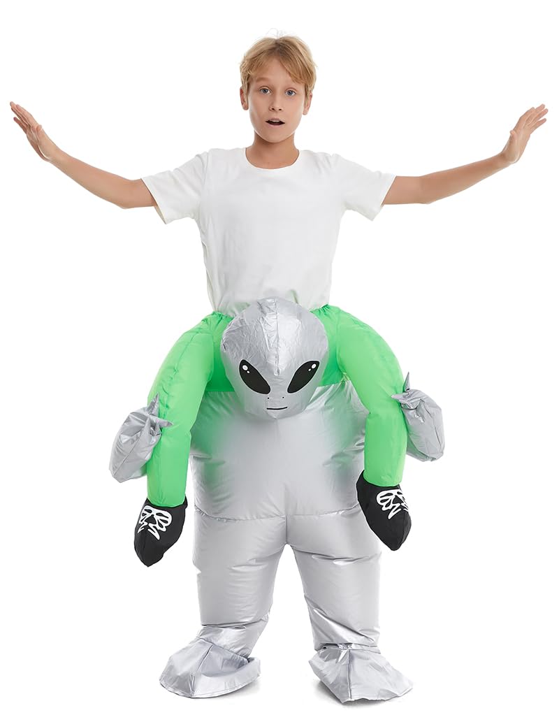 HSCTEK Inflatable Alien Costume Kids Boys Girls Blow Up Riding Alien Abduction Cosplay Child Carrying Me Holding Man Halloween Costume Children Silver - Image 3
