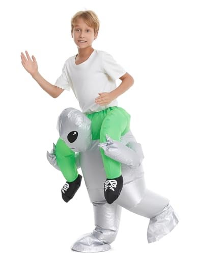 HSCTEK Inflatable Alien Costume Kids Boys Girls Blow Up Riding Alien Abduction Cosplay Child Carrying Me Holding Man Halloween Costume Children Silver - Image 5