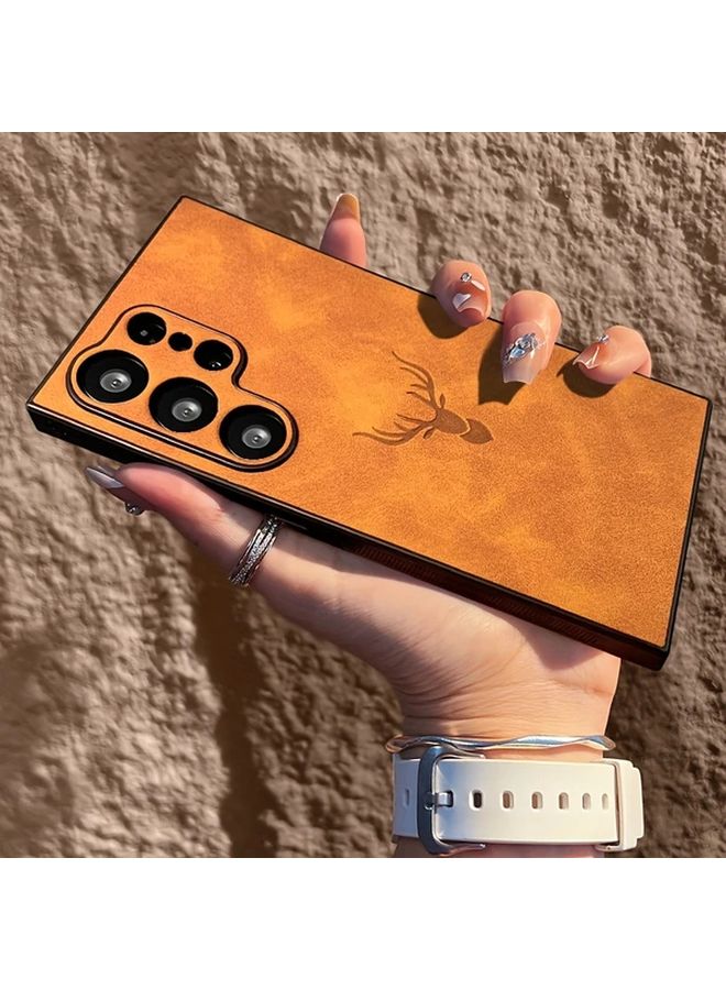 Light Brown Faux Sheepskin Case For Samsung Galaxy A56 With Deer Head Design - Image 1