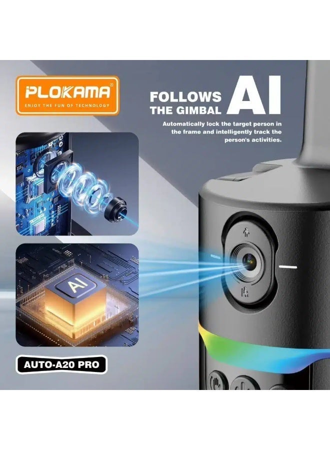 التخطيط ستاند تصوير مثبت هاتف دوار 360° ذكي بتتبع تلقائي Auto-A20 Pro مع خاصية التتبع التلقائيوضوء LED  - للتصوير الذكي إضاءة 7 ألوان، مناسب للبث المباشر وصناعة المحتوى - Image 5
