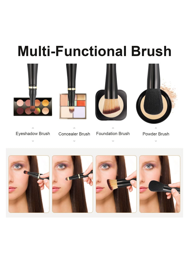 4-in-1 Double Ended Makeup Brush Set Detachable Travel Foundation Brush Eyeshadow Powder Brush Face Cosmetic Brush for Foundation Concealer Blush Powder - Image 4