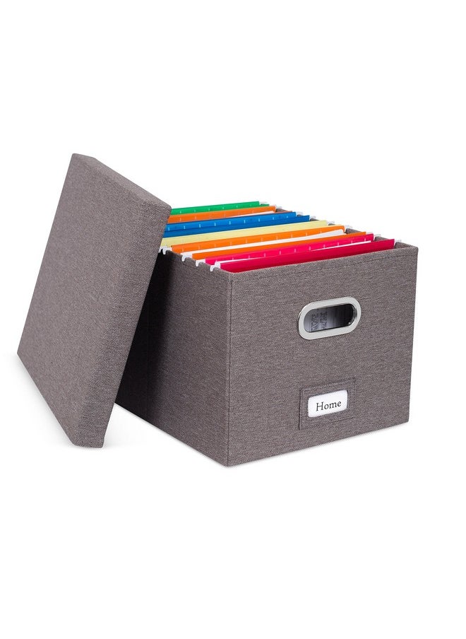 Internet's Best Collapsible File Box Storage Organizer With Lid Decorative Linen Filing & Storage Office Boxes Hanging Letter/Legal Folder Home Office Bins Cabinet Grey Container 1 Pack  - Image 1