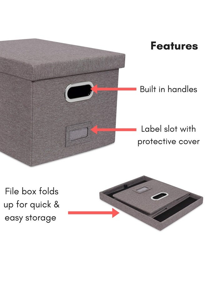 Internet's Best Collapsible File Box Storage Organizer With Lid Decorative Linen Filing & Storage Office Boxes Hanging Letter/Legal Folder Home Office Bins Cabinet Grey Container 1 Pack  - Image 4